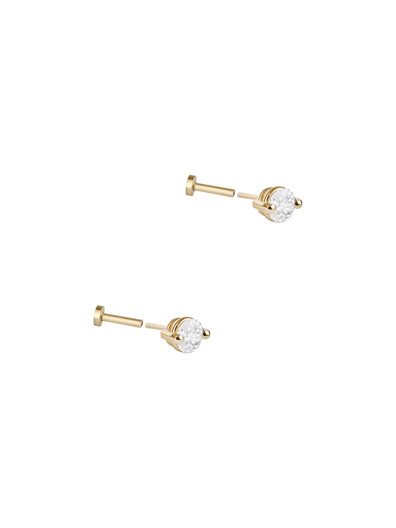 Diamond pinch flat back stud earring, 3mm